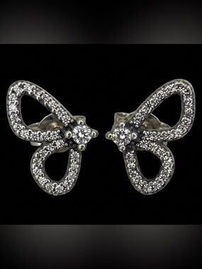 Sterling Silver CZ Butterfly Wing Rhodium Finish Push Back Earrings